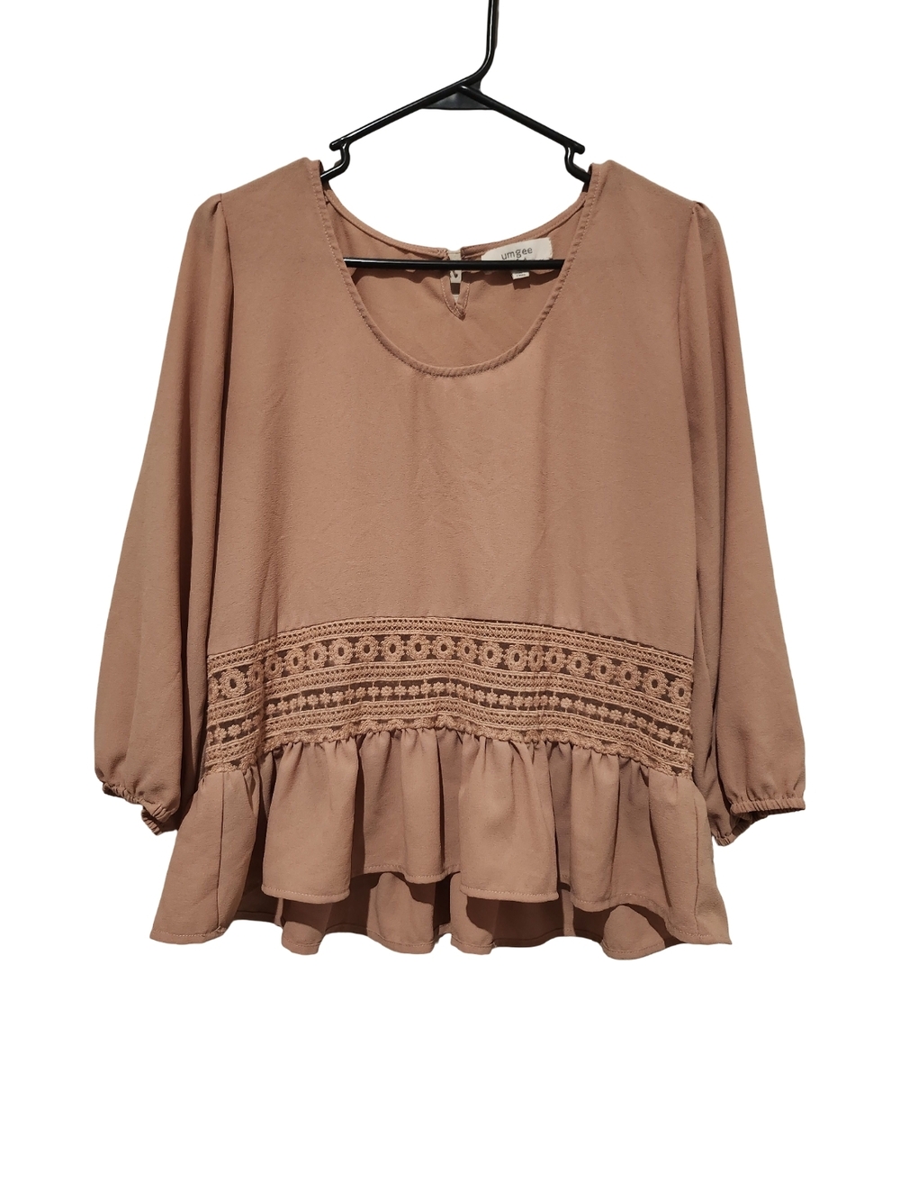 Umgee Mauve-Taupe Crochet-Trim Peplum Tunic